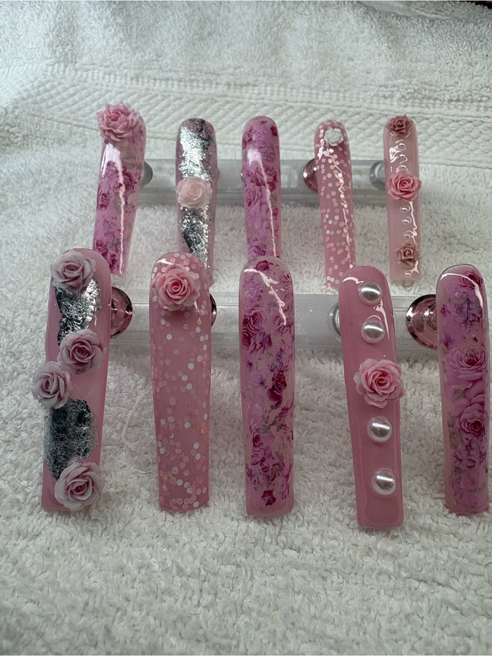 Pink Floral 3D Rose Acrylic press on Nail Set
